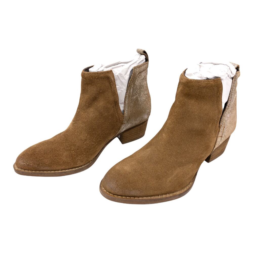 Diba True  Stop By Almond Toe Pull On Brown Metallic Gold Leather Ankle Boots 6 - Picture 5 of 6